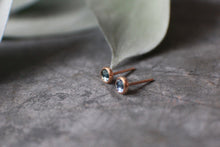 Load image into Gallery viewer, PREORDER - Montana Sapphire Teenies, Rose Cut 4mm stud earrings set in 14k Gold Fill
