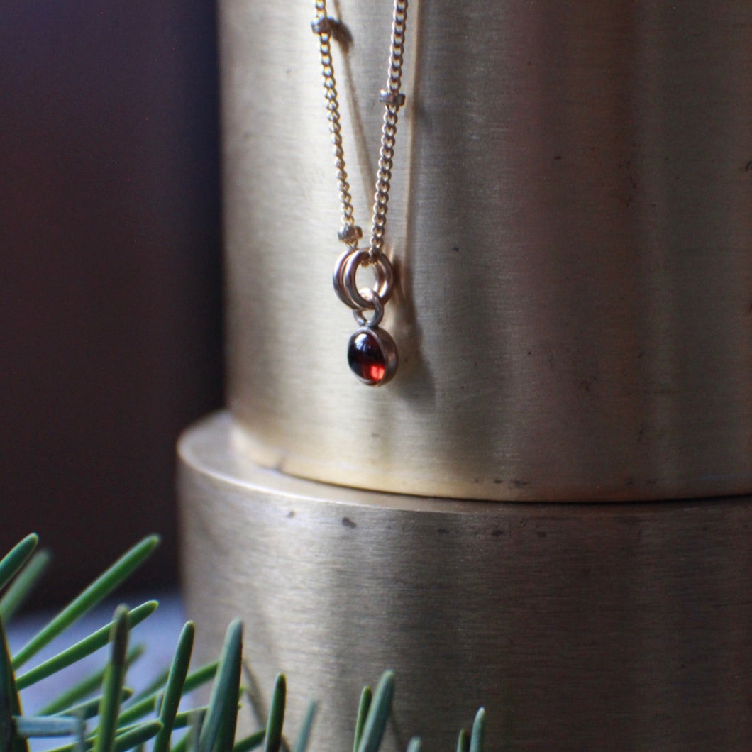 Garnet Necklace in 14k Gold Fill - 4mm Round Cabochon on 18
