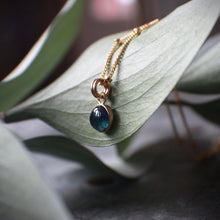Load image into Gallery viewer, Montana Sapphire Necklace in 14k Gold Fill - 6mm Round Gem Cabochon on bead cable chain
