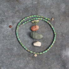 Load image into Gallery viewer, Riverbed Baby: The Green: A Barrel Beaded Necklace in 14k Gold Fill
