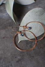 Load image into Gallery viewer, Gold Hoops with 4mm Montana Sapphires in 14k Gold Fill
