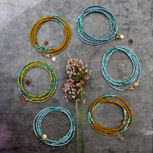 Load image into Gallery viewer, Summer&#39;s Gold Wrap Bracelet - in Lightest Blue with Bronze Seed Beads
