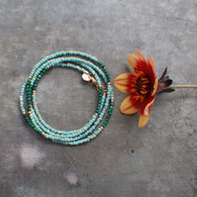 Load image into Gallery viewer, Summer&#39;s Gold Wrap Bracelet with tiny Malachite - in Light Blue
