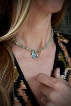 Load image into Gallery viewer, Purple is my Color, A beaded GREEN PREHNITE Necklace!
