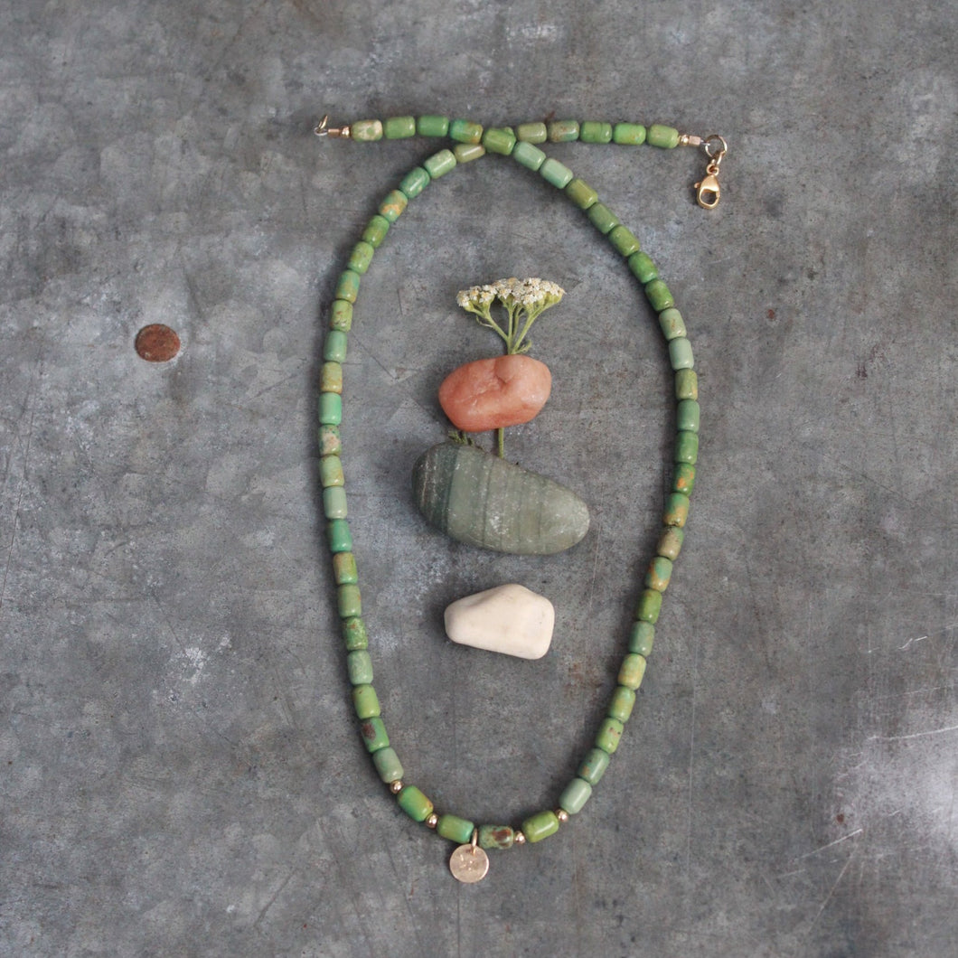Riverbed Baby: The Salmon: A Barrel Beaded Necklace in 14k Gold Fill