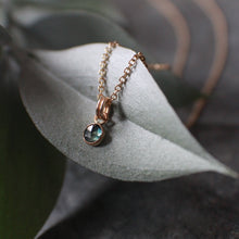 Load image into Gallery viewer, Montana Sapphire Necklace in 14k Gold Fill - 4mm Rose Cut Cabochon on 16&quot; chain - Ready to Ship
