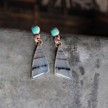 Load image into Gallery viewer, Montana Agate and Sonoran Turquoise Earrings #1 with 14k Gold Fill connections
