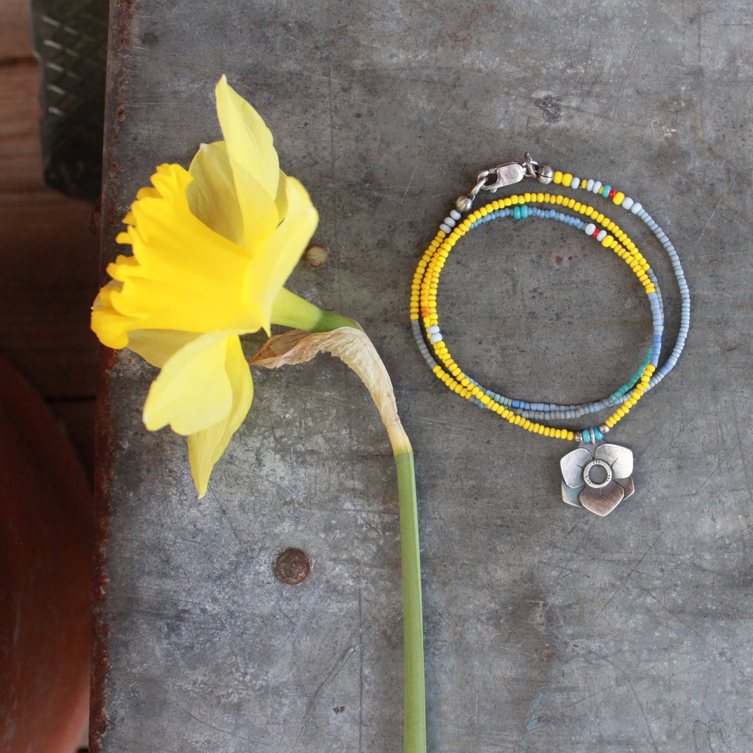 Daffodil Necklace #6: Periwinkle and Antique African Seed Bead Necklace