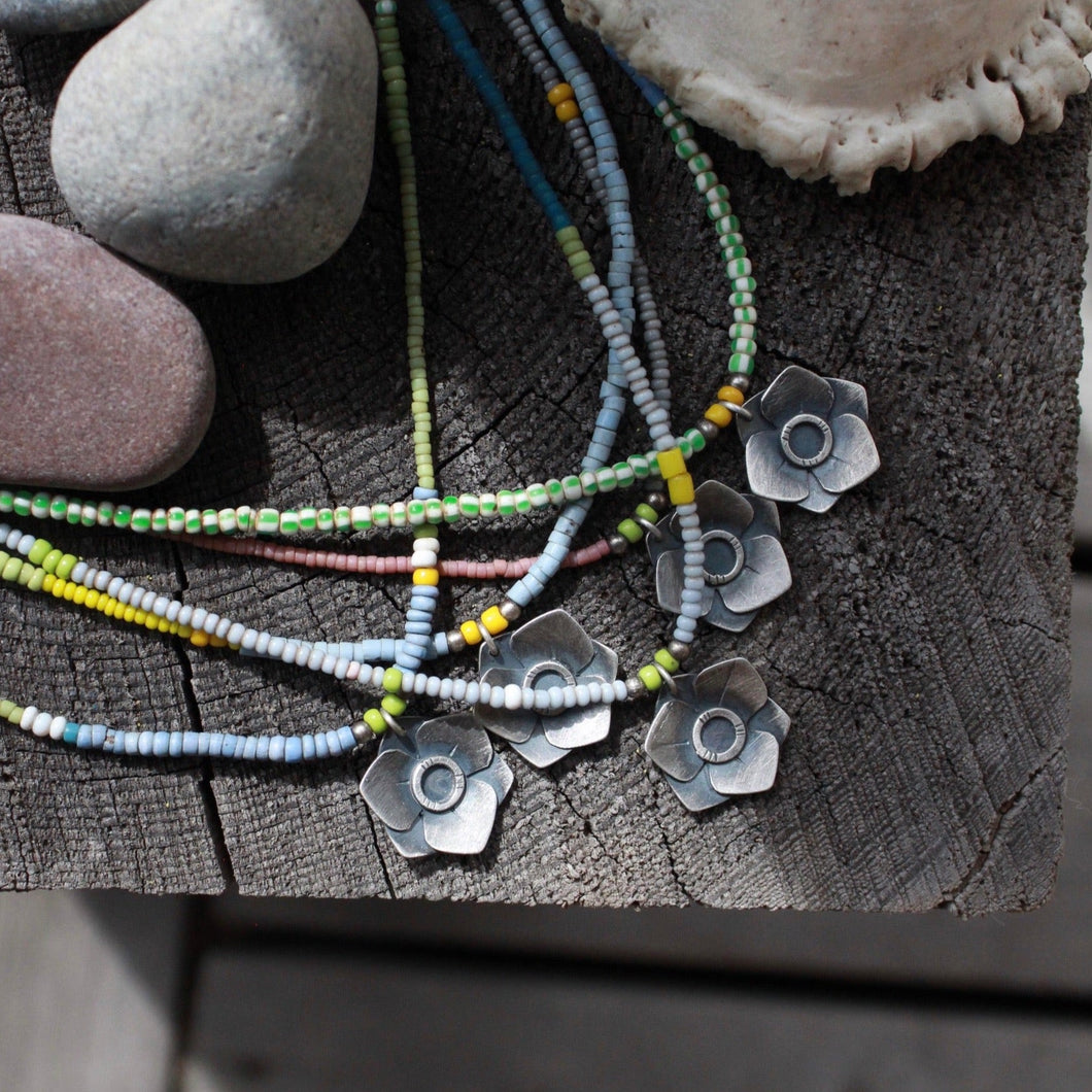 Daffodil Necklace #2: Periwinkle and Antique African Seed Bead Necklace