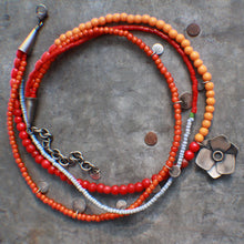 Load image into Gallery viewer, Wildflower Woman Necklace: African Trade Beaded Multi Strand in Oranges!
