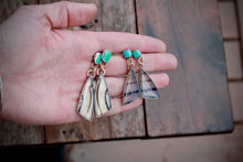 Load image into Gallery viewer, Montana Agate and Sonoran Turquoise Earrings #1 with 14k Gold Fill connections
