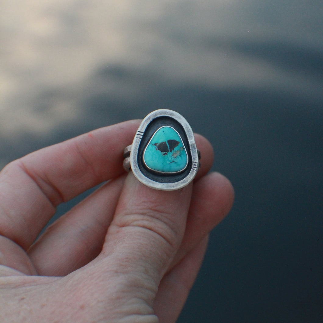 River Keeper Ring: Size 10 High Grade Carico Lake Turquoise