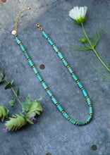 Load image into Gallery viewer, Gold &amp; Turquoise Barrel Bead Choker Necklace- 14k Gold Fill - 14-16"
