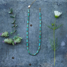 Load image into Gallery viewer, Gold &amp; Turquoise Barrel Bead Choker Necklace- 14k Gold Fill - 14-16"
