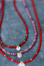 Load image into Gallery viewer, Lumiere Necklace in Red antique white-heart beads - 14k Gold Fill - extends 16-18"
