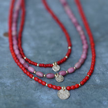 Load image into Gallery viewer, Gold Lumiere Necklace in Pink Rhodonite - 14k Gold Fill - extends 16-18"
