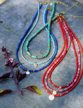Load image into Gallery viewer, Lumiere Necklace in light blue seed beads - 14k Gold Fill - extends 16-18"
