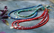 Load image into Gallery viewer, Gold &amp; Turquoise Barrel Bead Choker Necklace- 14k Gold Fill - 14-16"
