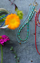 Load image into Gallery viewer, Gold &amp; Turquoise Barrel Bead Choker Necklace- 14k Gold Fill - 14-16"
