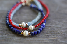 Load image into Gallery viewer, Summer Tides - Light Blue Aquamarine &amp; freshwater pearl bracelet with 14k Gold Fill
