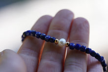 Load image into Gallery viewer, Summer Tides - Lapis Lazuli &amp; freshwater pearl bracelet with 14k Gold Fill
