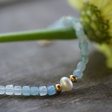 Load image into Gallery viewer, Summer Tides - Light Blue Aquamarine &amp; freshwater pearl bracelet with 14k Gold Fill
