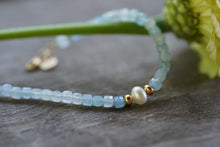Load image into Gallery viewer, Summer Tides - Light Blue Aquamarine &amp; freshwater pearl bracelet with 14k Gold Fill
