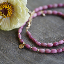 Load image into Gallery viewer, Gold Lumiere Necklace in Pink Rhodonite - 14k Gold Fill - extends 16-18"
