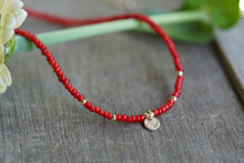 Load image into Gallery viewer, Lumiere Necklace in Red antique white-heart beads - 14k Gold Fill - extends 16-18"
