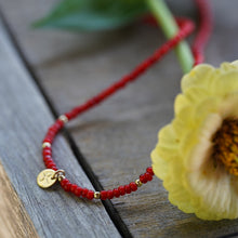 Load image into Gallery viewer, Lumiere Necklace in Red antique white-heart beads - 14k Gold Fill - extends 16-18"
