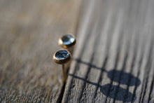 Load image into Gallery viewer, Teal-y Blue rose cut Montana Sapphire 4mm Studs in 14k Gold Fill
