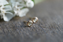 Load image into Gallery viewer, Lightest Green Gray rose cut Montana Sapphire 4mm Studs in 14k Gold Fill
