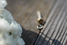 Load image into Gallery viewer, Lightest Green Gray rose cut Montana Sapphire 4mm Studs in 14k Gold Fill

