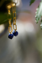 Load image into Gallery viewer, Paperclip Chain Dangle Earrings in Lapis Lazuli
