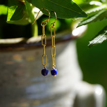 Load image into Gallery viewer, Paperclip Chain Dangle Earrings in Lapis Lazuli
