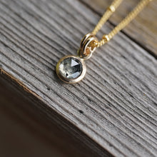 Load image into Gallery viewer, Sage Green with dark inclusions 6mm rose cut Montana Sapphire Necklace in 14k Gold Fill
