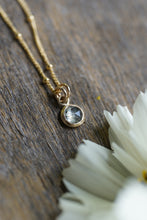 Load image into Gallery viewer, Sage Green with dark inclusions 6mm rose cut Montana Sapphire Necklace in 14k Gold Fill
