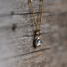Load image into Gallery viewer, Sage Green with dark inclusions 6mm rose cut Montana Sapphire Necklace in 14k Gold Fill
