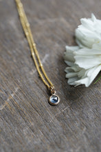 Load image into Gallery viewer, True Denim Blue with dark inclusion 6mm rose cut Montana Sapphire Necklace in 14k Gold Fill
