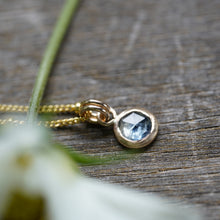 Load image into Gallery viewer, True Denim Blue with dark inclusion 6mm rose cut Montana Sapphire Necklace in 14k Gold Fill
