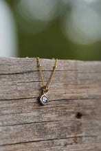 Load image into Gallery viewer, True Denim Blue with dark inclusion 6mm rose cut Montana Sapphire Necklace in 14k Gold Fill
