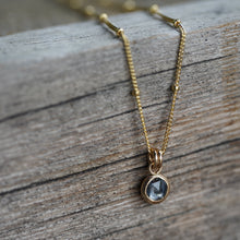 Load image into Gallery viewer, Dark Blue with dark inclusion 6mm rose cut Montana Sapphire Necklace in 14k Gold Fill

