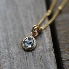 Load image into Gallery viewer, Dark Blue with dark inclusion 6mm rose cut Montana Sapphire Necklace in 14k Gold Fill
