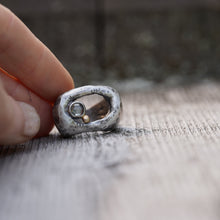 Load image into Gallery viewer, In Deep - Cavern ring size 7 - Lost Wax Carved with Gray Green rosecut Montana Sapphire &amp; 14k pebble
