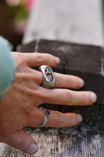 Load image into Gallery viewer, In Deep - Cavern ring size 7 - Lost Wax Carved with Gray Green rosecut Montana Sapphire &amp; 14k pebble
