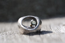 Load image into Gallery viewer, In Deep - Cavern ring size 7 - Lost Wax Carved with Gray Green rosecut Montana Sapphire &amp; 14k pebble
