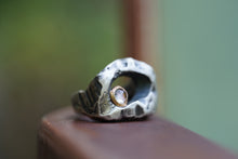 Load image into Gallery viewer, In Deep - Cavern ring size 7.25 - Lost Wax Carved with Pink &amp; Gray rosecut Montana Sapphire in 14k Gold
