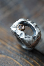 Load image into Gallery viewer, In Deep - Cavern ring size 7.25 - Lost Wax Carved with Pink &amp; Gray rosecut Montana Sapphire in 14k Gold
