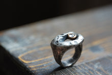 Load image into Gallery viewer, In Deep - Cavern ring size 7.25 - Lost Wax Carved with Pink &amp; Gray rosecut Montana Sapphire in 14k Gold
