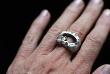 Load image into Gallery viewer, In Deep - Cavern ring size 7.25 - Lost Wax Carved with Pink &amp; Gray rosecut Montana Sapphire in 14k Gold
